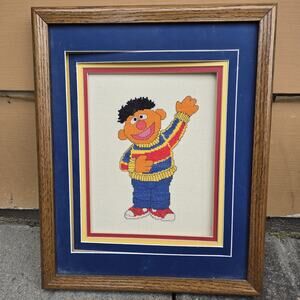 Ernie Sesame Street Crosstitch Embroidered Framed Wall Shelf Art